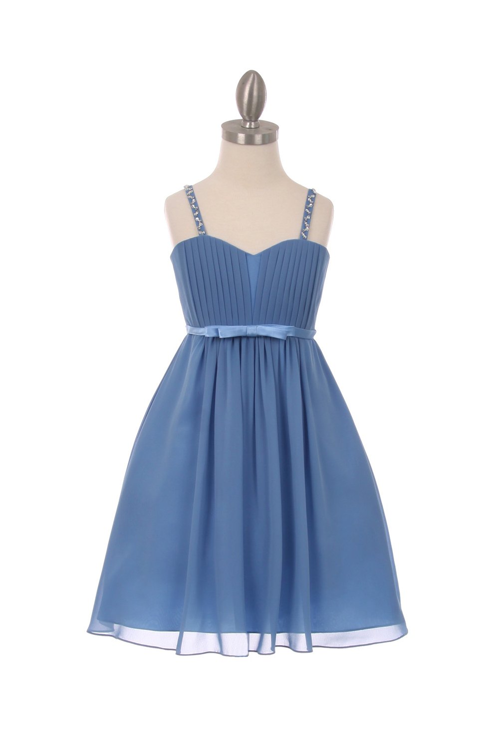 Blue Elegant chiffon pleated knee high dress