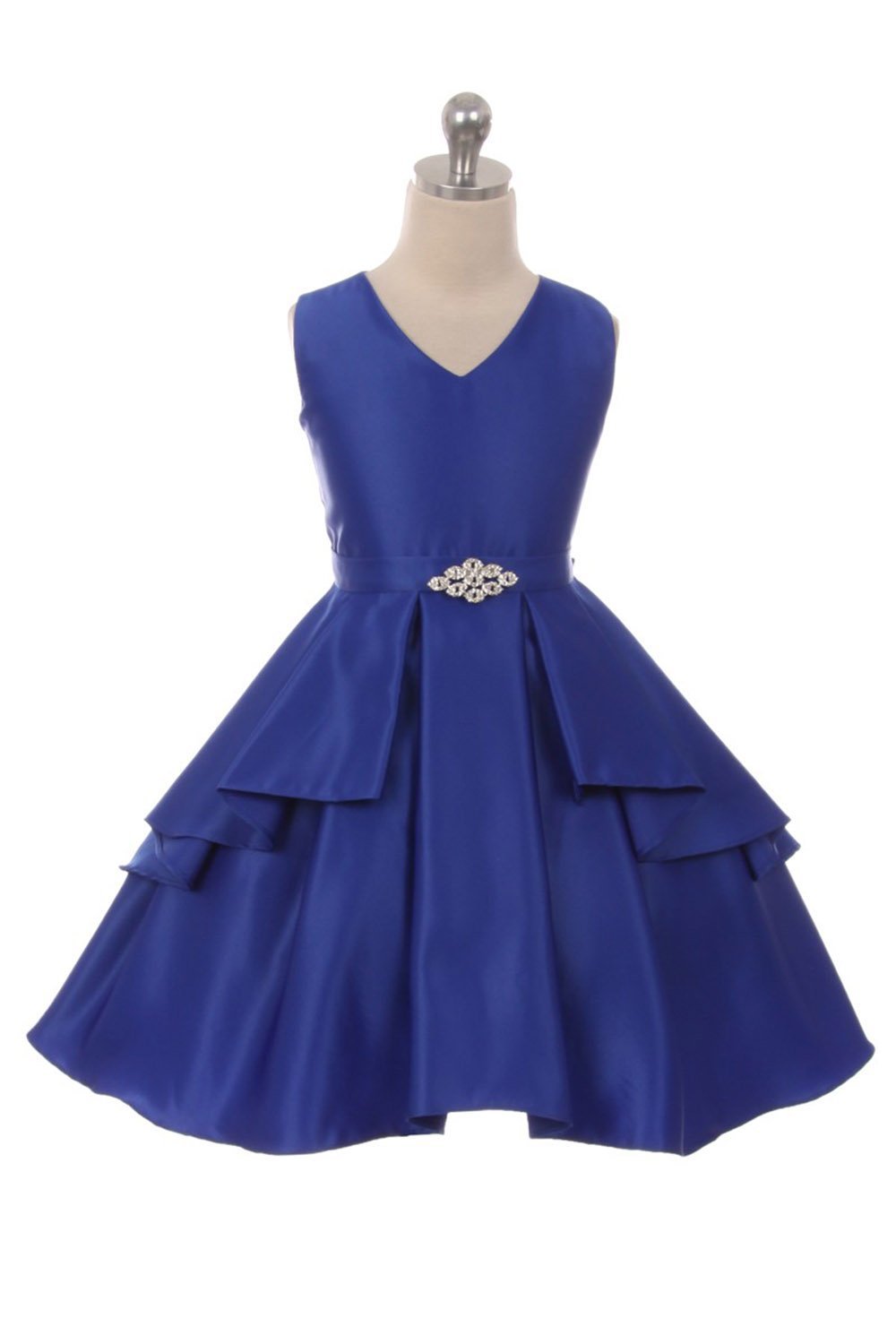 Royal Blue Solid Dull Satin Overlays Sleeveless Dress