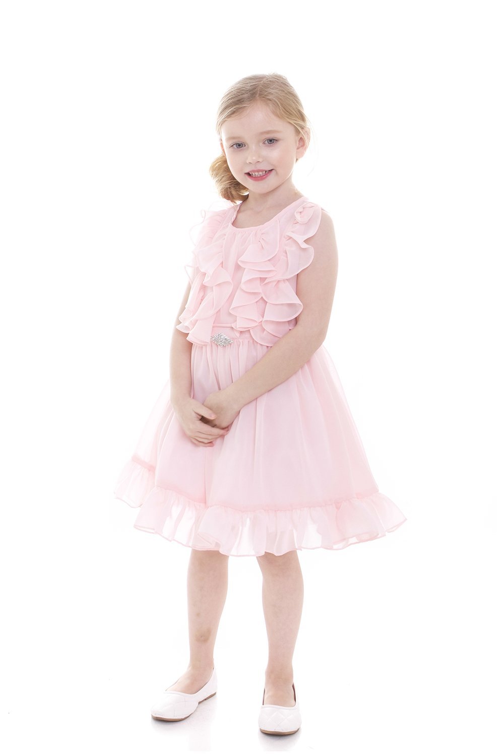 Ruffled Chiffon dress with Brooch