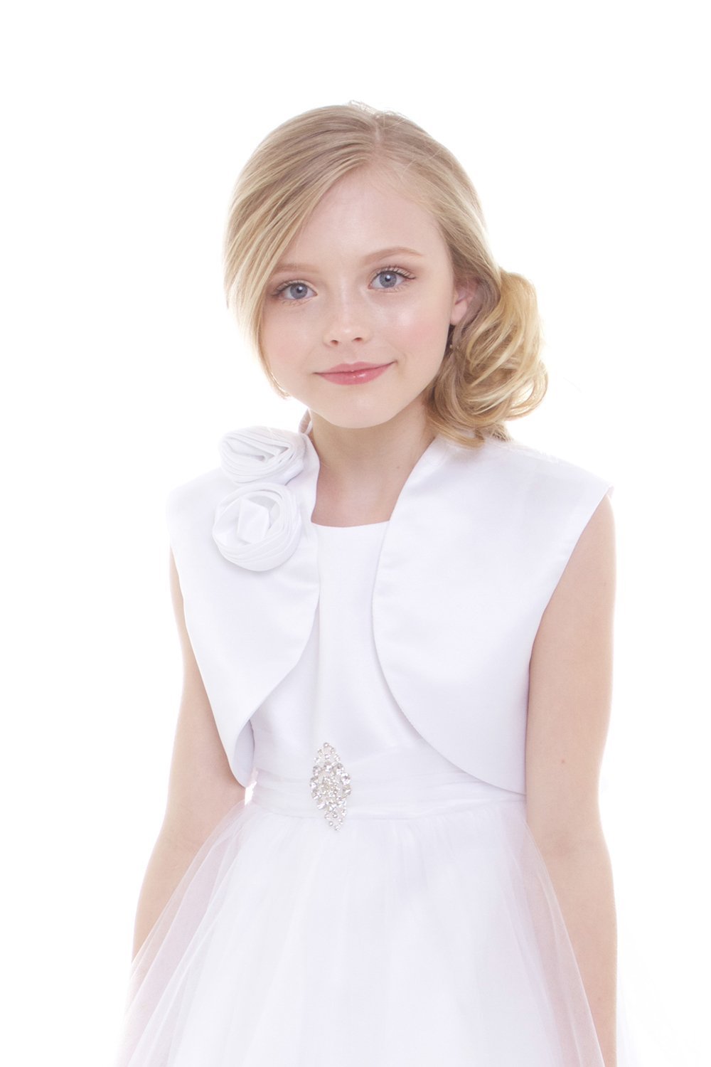 All satin bolero with sewn hand-rolled rosettes All satin bolero with sewn hand-rolled rosettes