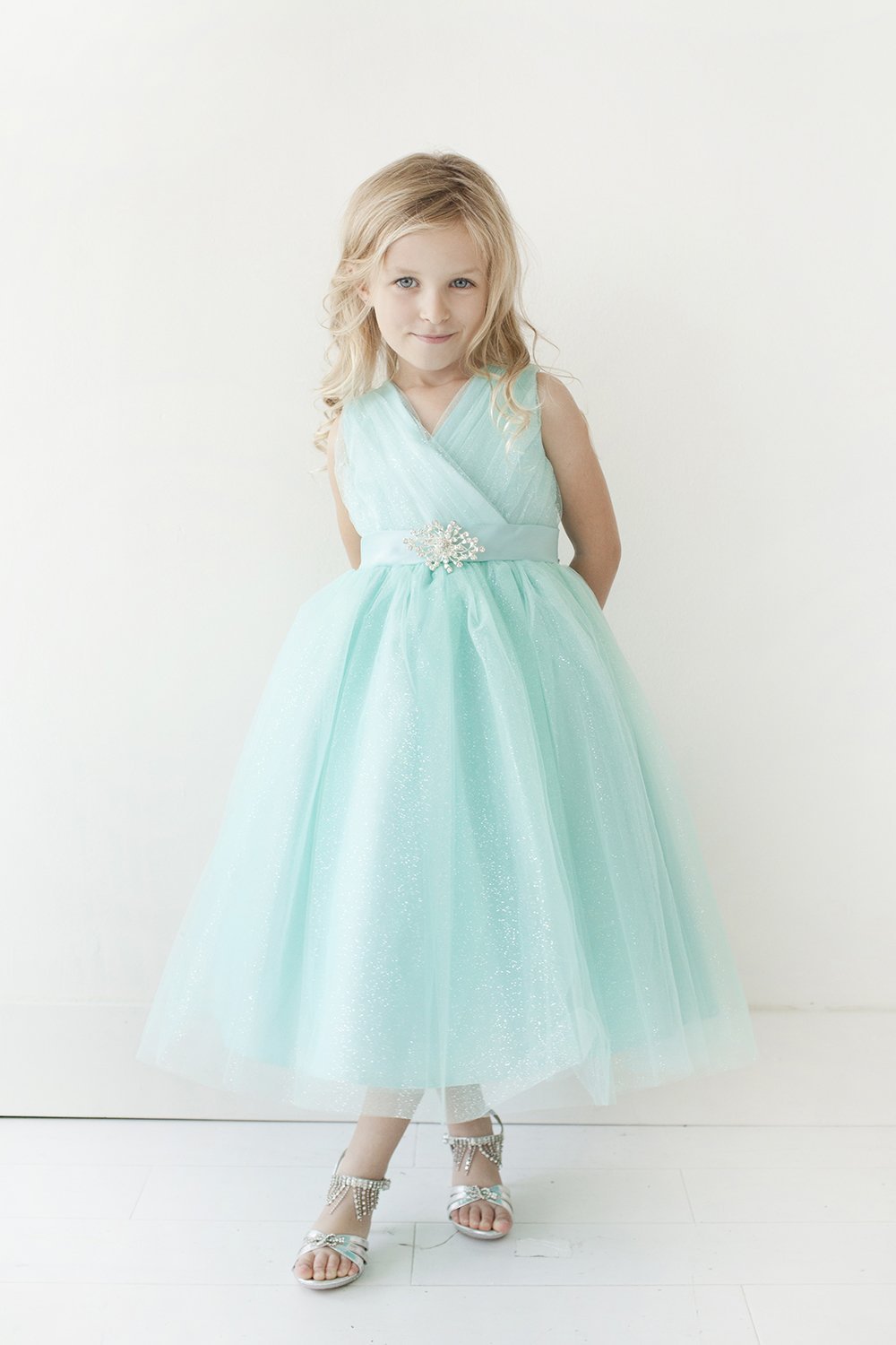 Aqua Tulle Overlaid Flower Girls Dress Aqua Tulle Overlaid Flower Girls Dress