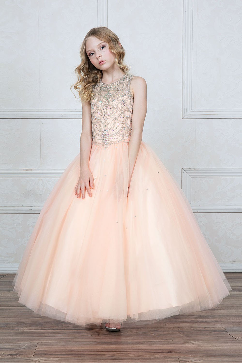 Blush Pink Beautiful Jeweled on Bodice Ball Gown Dress