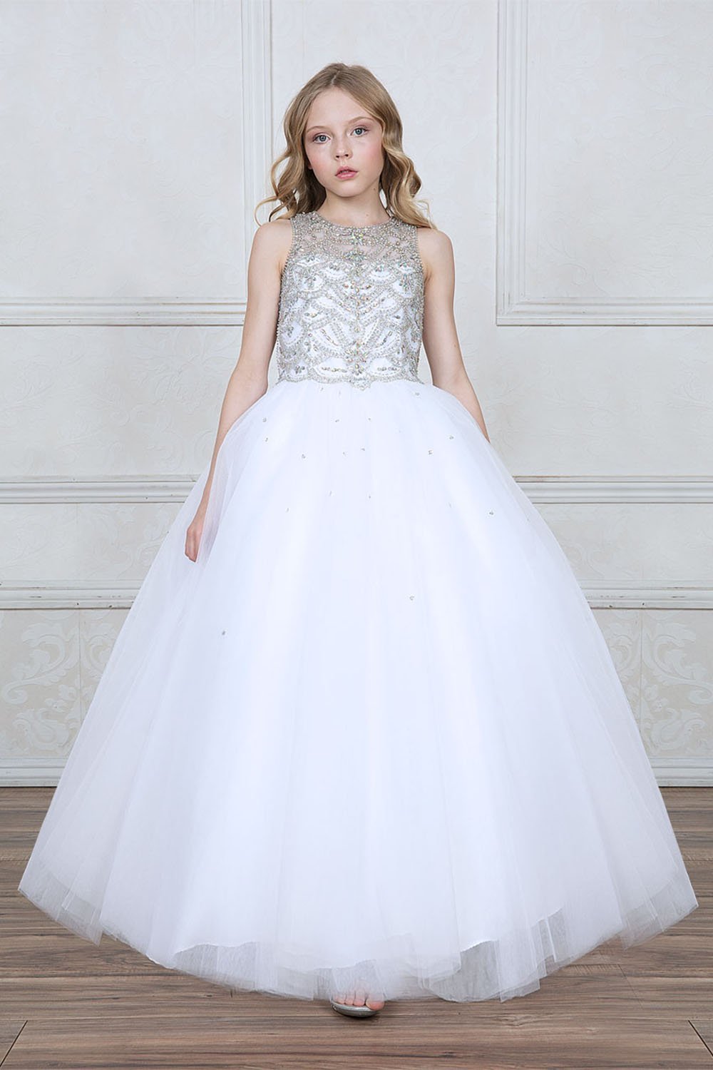 White Beautiful Jeweled on Bodice Ball Gown Dress
