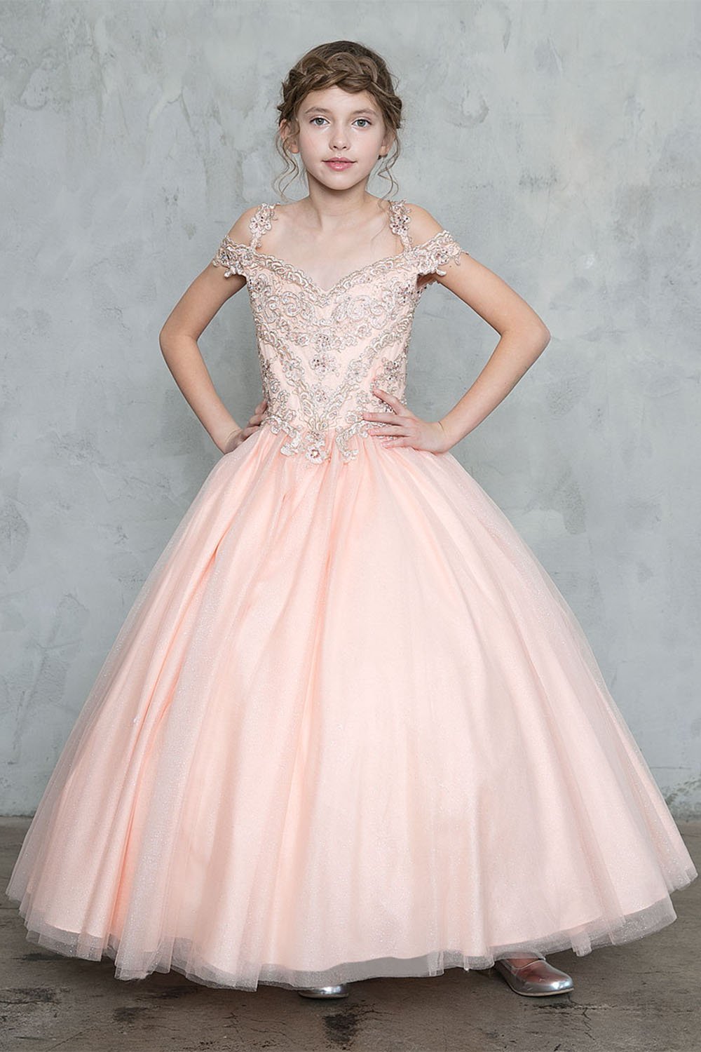 Blush Pink Beautiful Jeweled on Bodice Ball Gown Dress