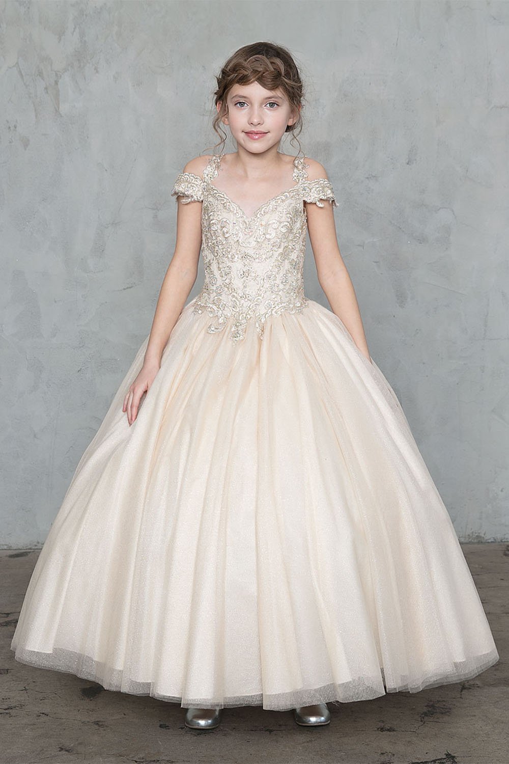 Champagne Beautiful Jeweled on Bodice Ball Gown Dress