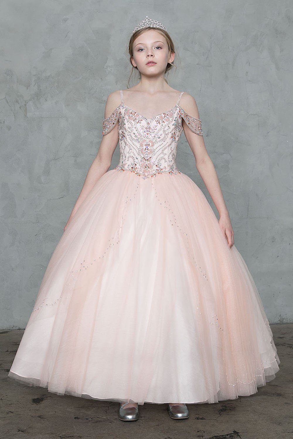 Blush Pink Beautiful Jeweled on Bodice Ball Gown Dress