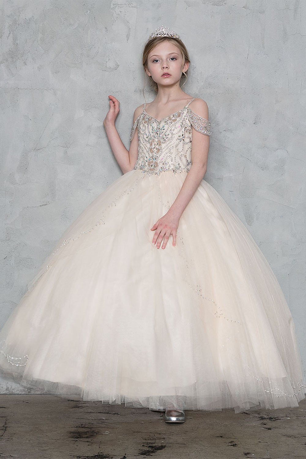 Champagne Beautiful Jeweled on Bodice Ball Gown Dress