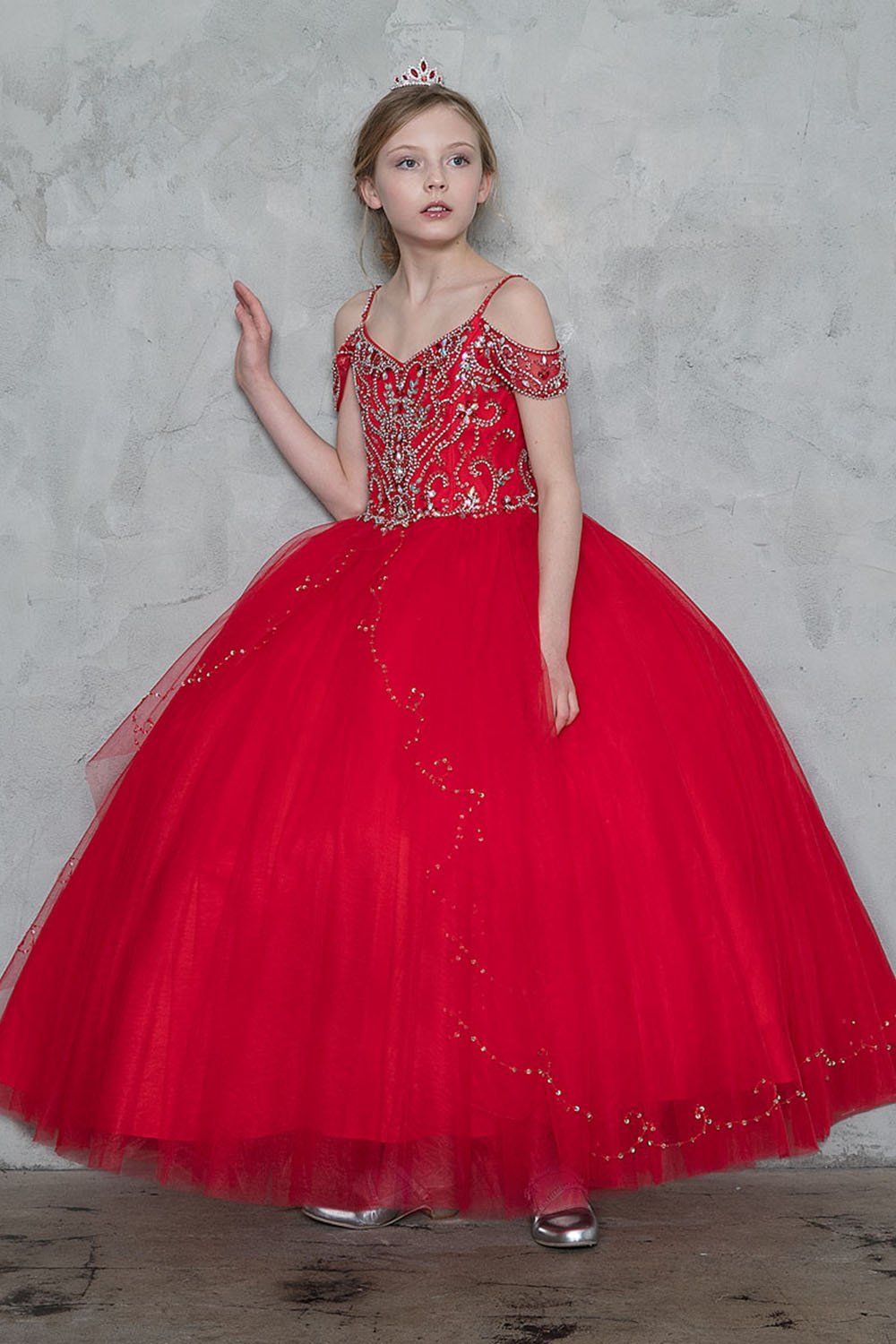 Red Beautiful Jeweled on Bodice Ball Gown Dress