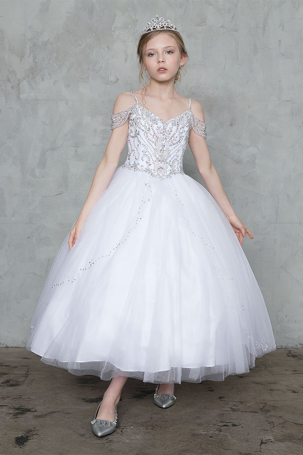 White Beautiful Jeweled on Bodice Ball Gown Dress