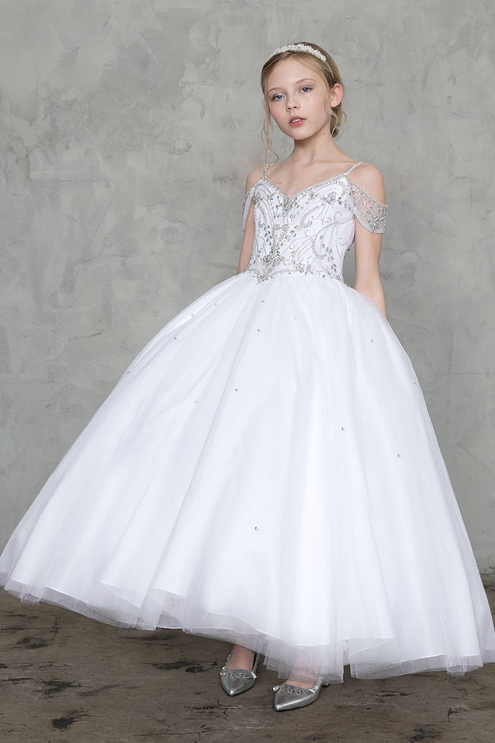 White Beautiful Jeweled on Bodice Ball Gown Dress