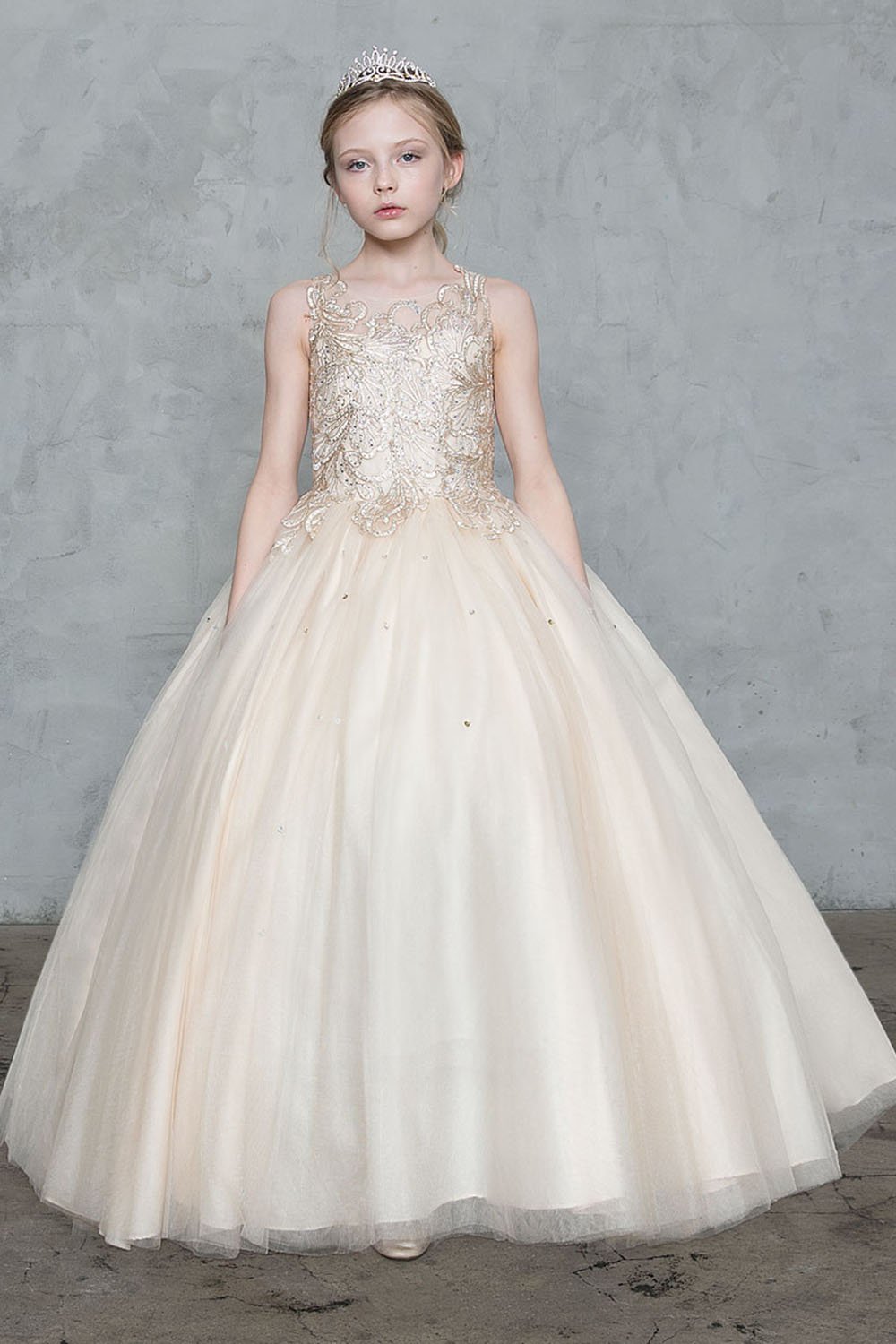 Champagne/Gold Beautiful Jeweled on Bodice Ball Gown Dress