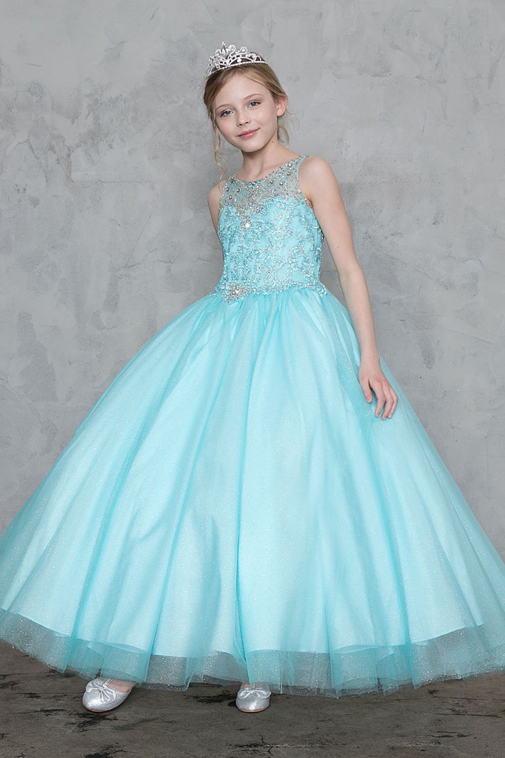 Aqua Beautiful Jeweled on Bodice Ball Gown Dress