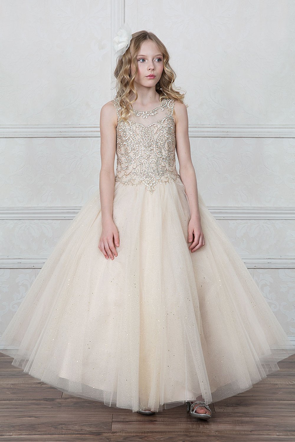 Champagne Beautiful Jeweled on Bodice Ball Gown Dress