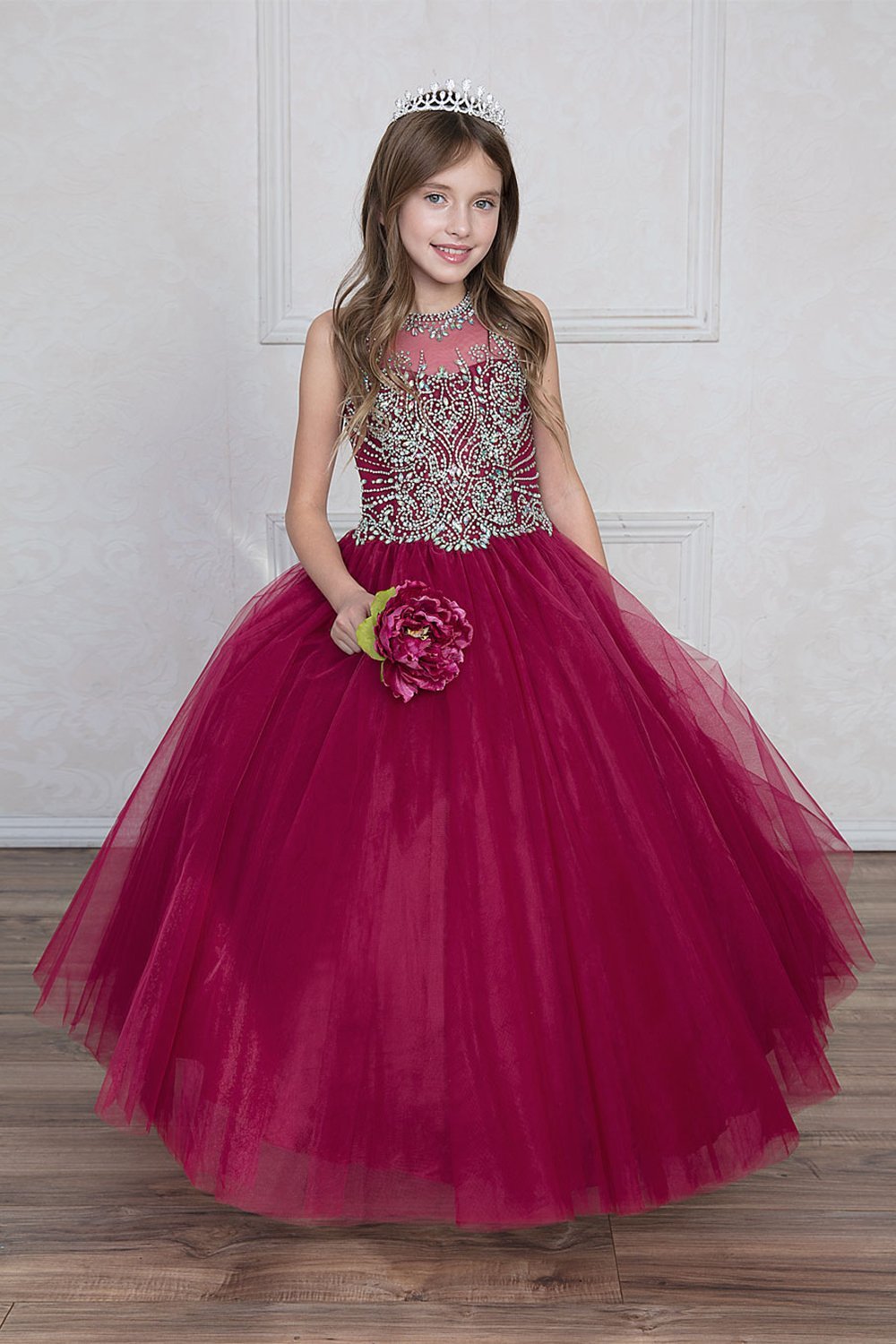 Wine Beautiful Jeweled on Bodice Ball Gown Dress
