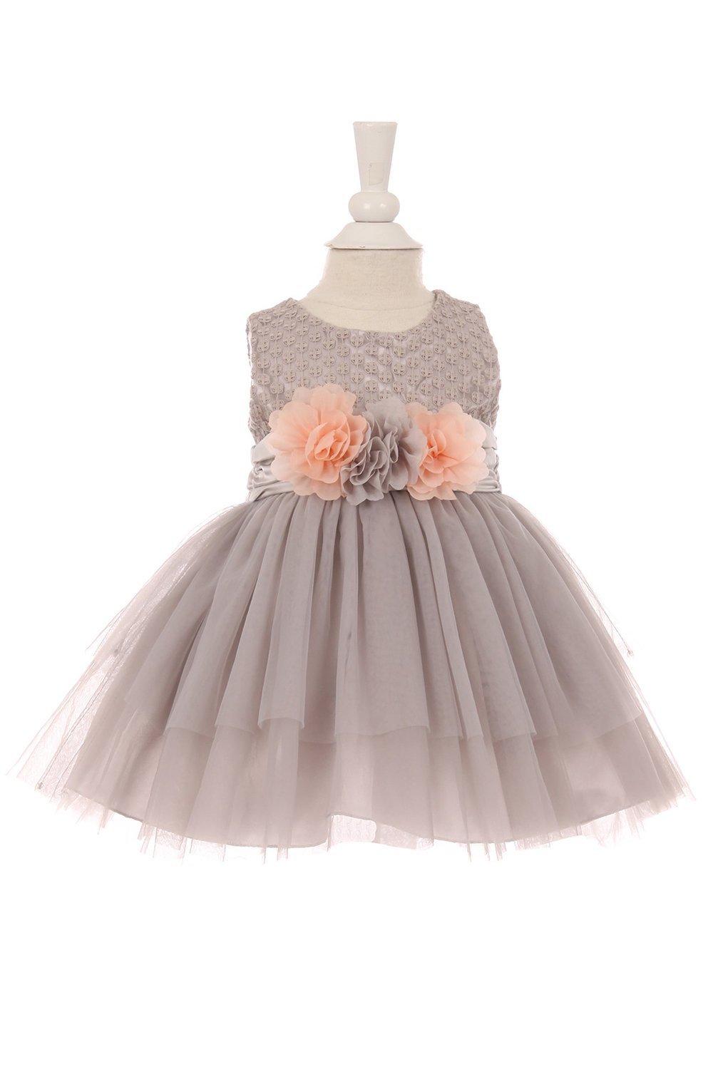 Silver Lace Top Tiered Tulle Skirt Baby Dress Silver Lace Top Tiered Tulle Skirt Baby Dress