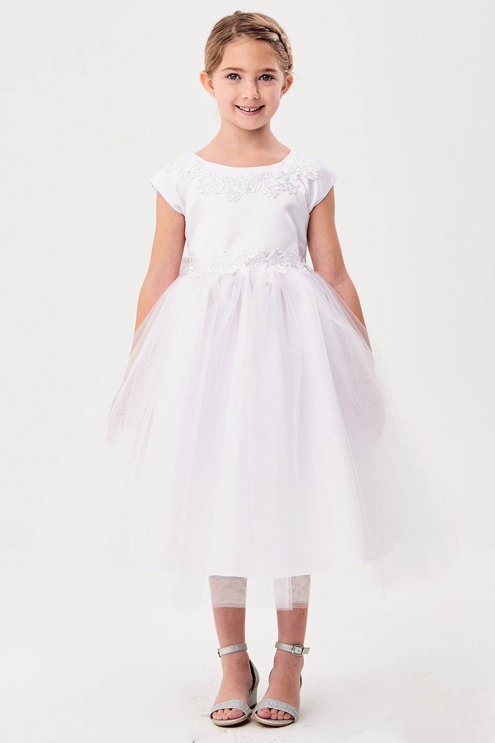 White Satin Round Nekline Communion Dress White Satin Round Nekline Communion Dress