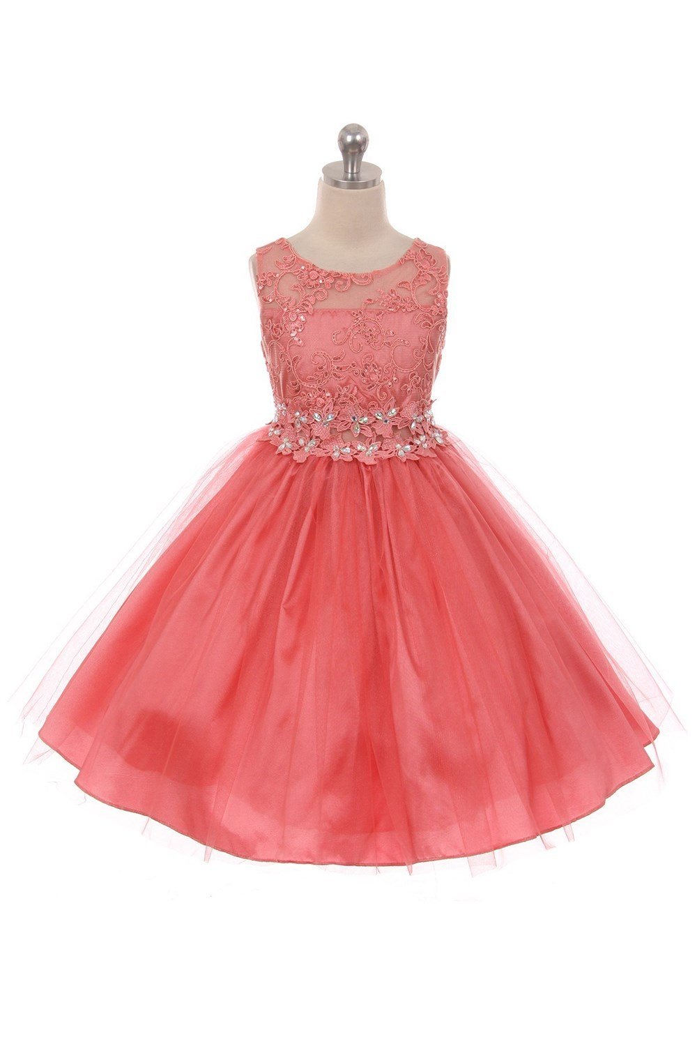 Coral Embroidered Floral Mesh Lace Dress Coral Embroidered Floral Mesh Lace Dress