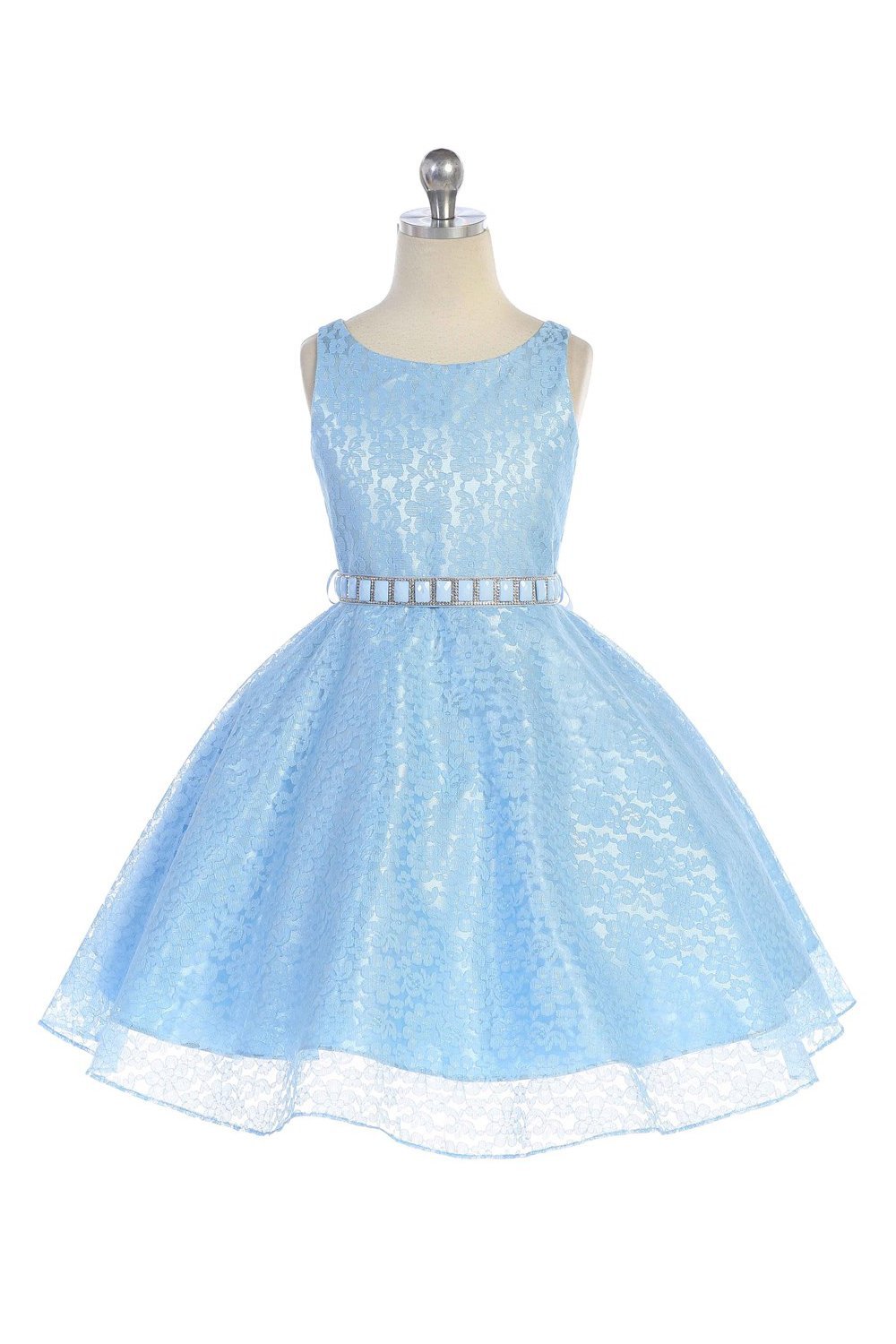 Blue Floral Pattern Flower Girl Dress