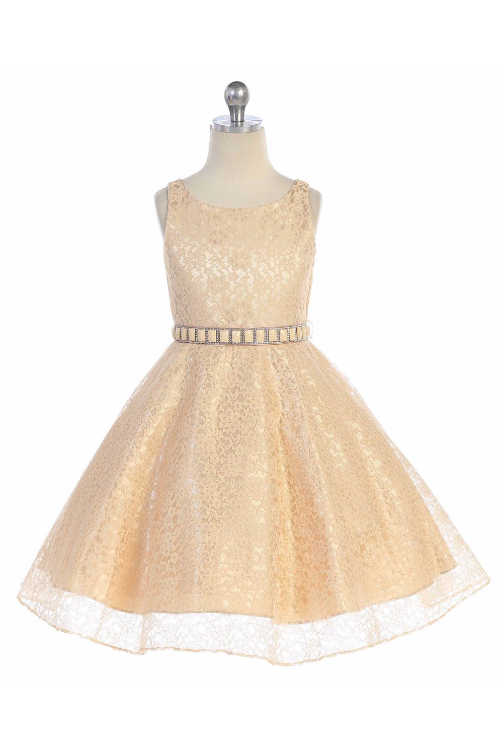 Champagne Floral Pattern Flower Girl Dress