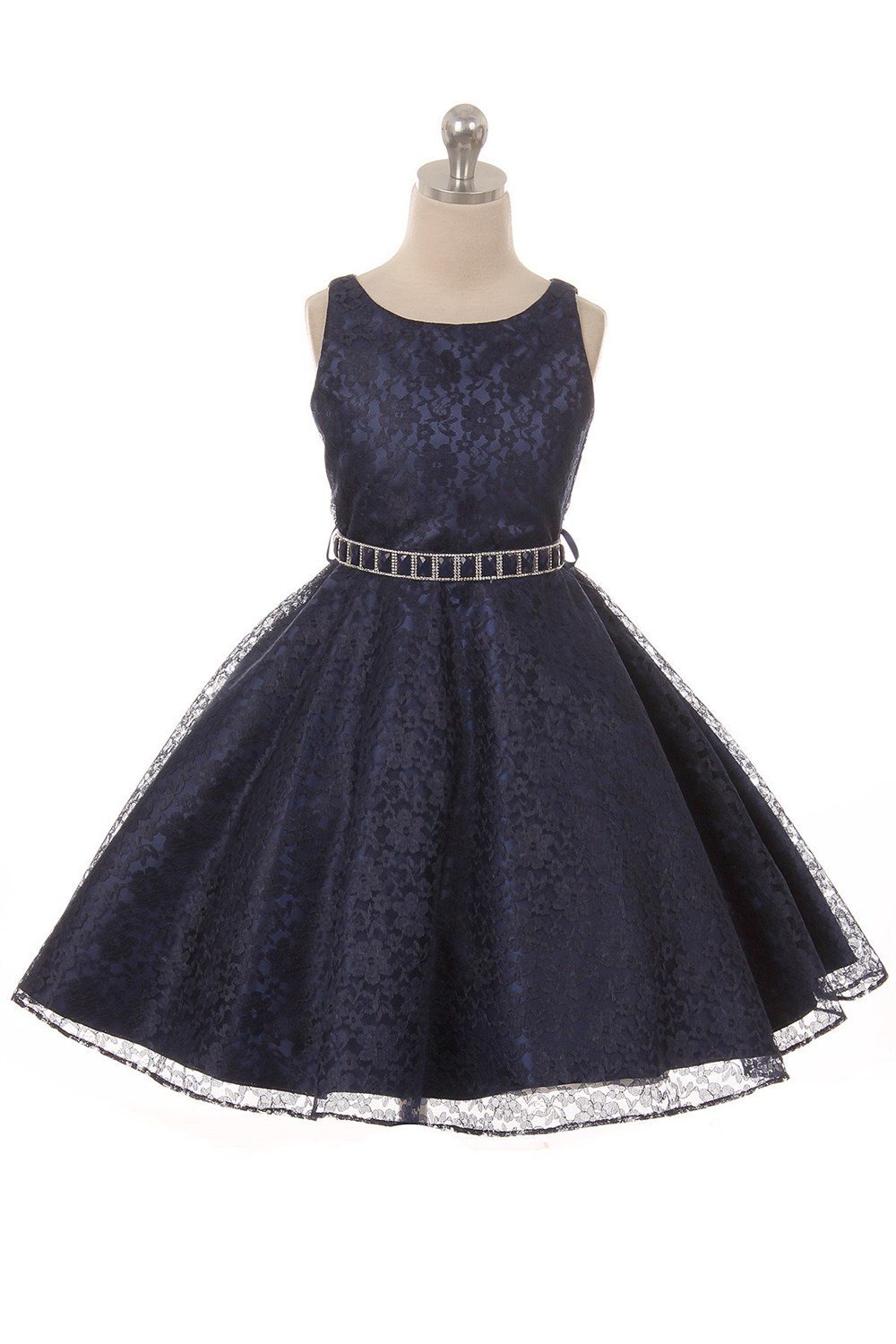 Navy Floral Pattern Flower Girl Dress