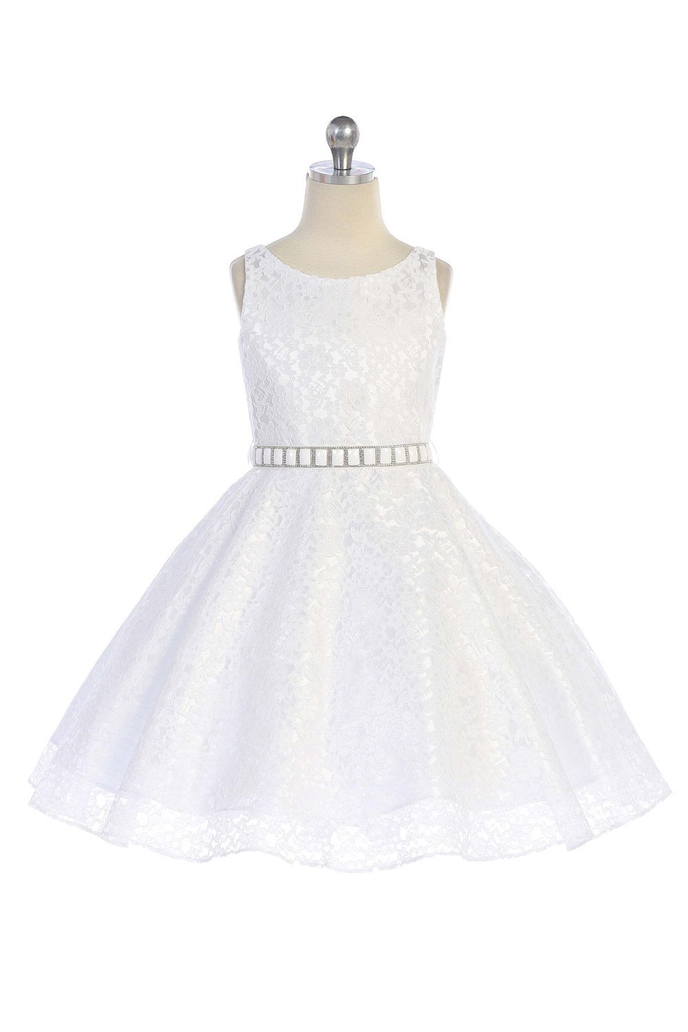 White Floral Pattern Flower Girl Dress