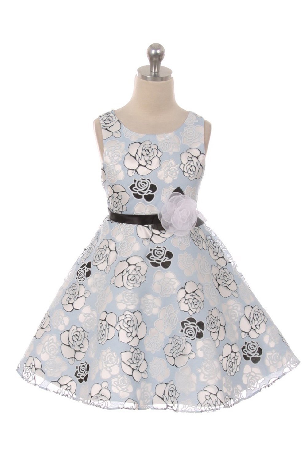 Blue Bunout Floral Fabric Dress With Handmade Flower Blue Bunout Floral Fabric Dress With Handmade Flower