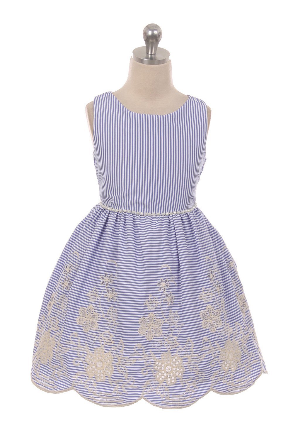Blue Stripe Sleeveless Flower Girl Dress