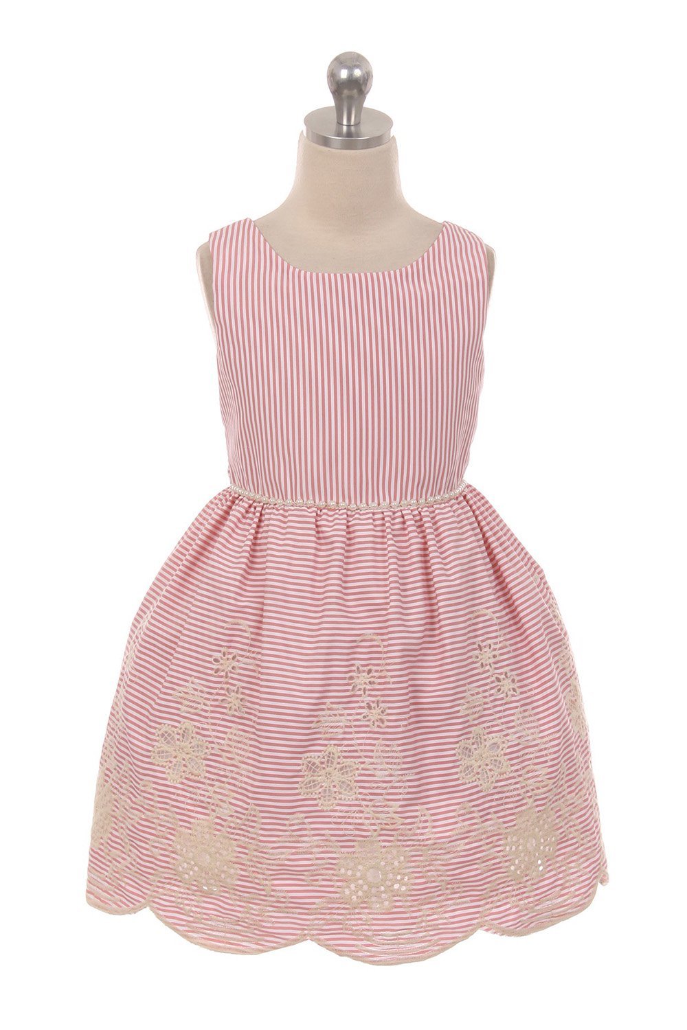 Pink Stripe Sleeveless Flower Girl Dress