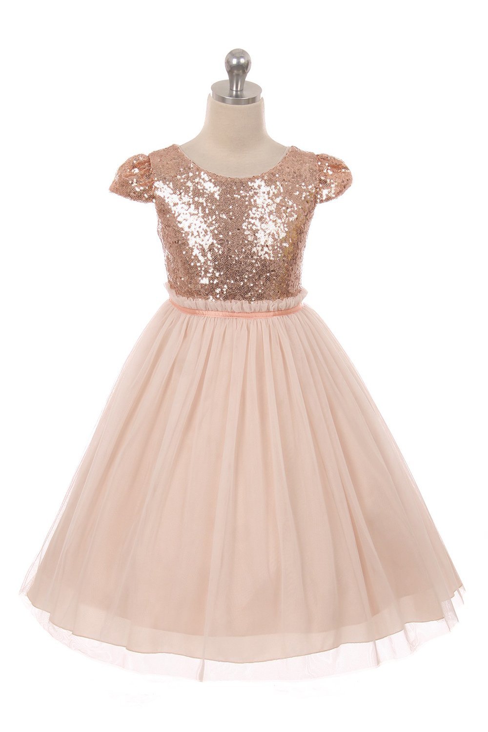 Blush Pink Sequin Bodice with Cap Sleeves Dress Blush Pink Sequin Bodice with Cap Sleeves Dress