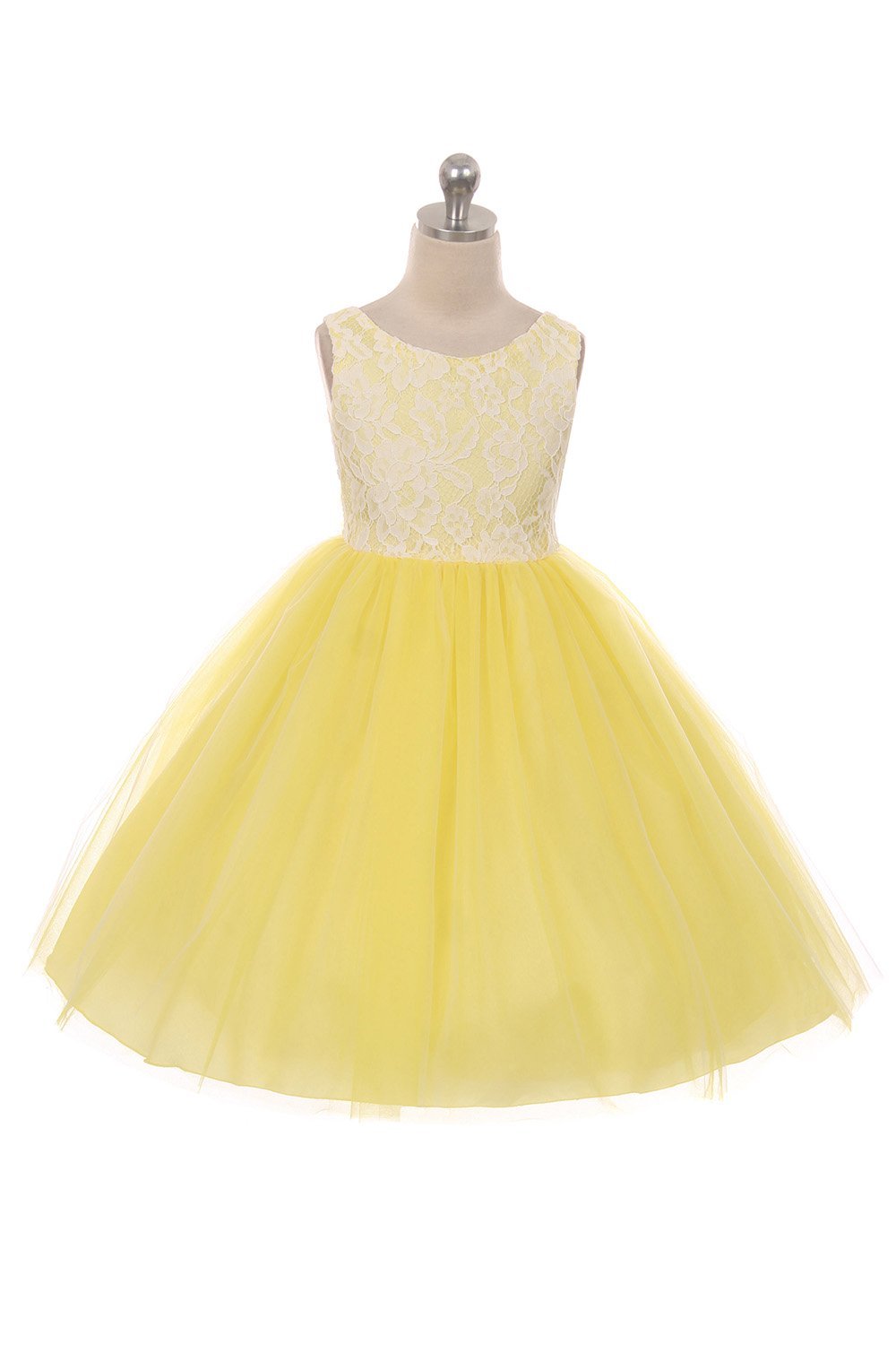 Yellow Bridal Lace Bodice Illusion Tulle Dress