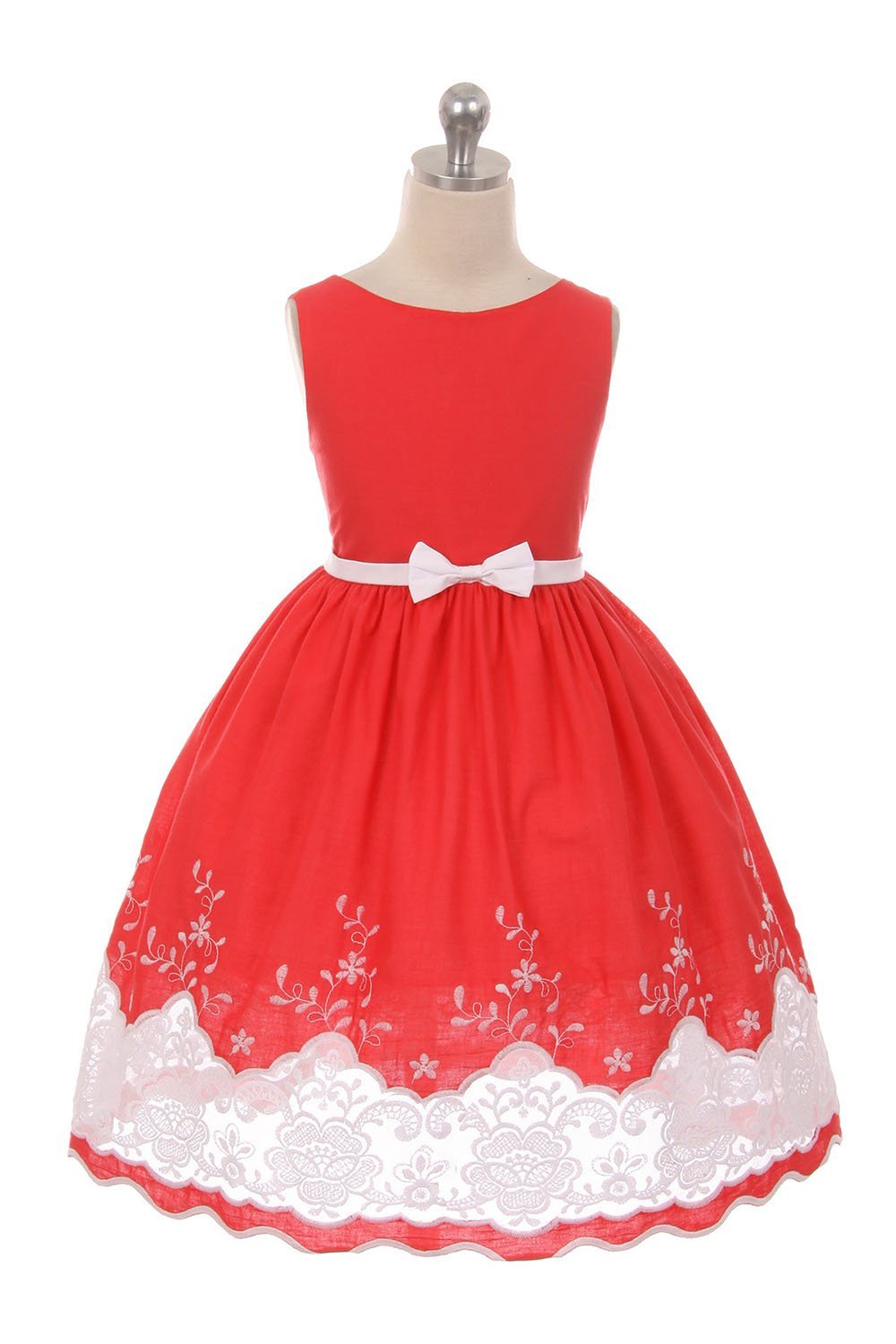 Bright Red Cotton Sheer Embroidery Dress Bright Red Cotton Sheer Embroidery Dress