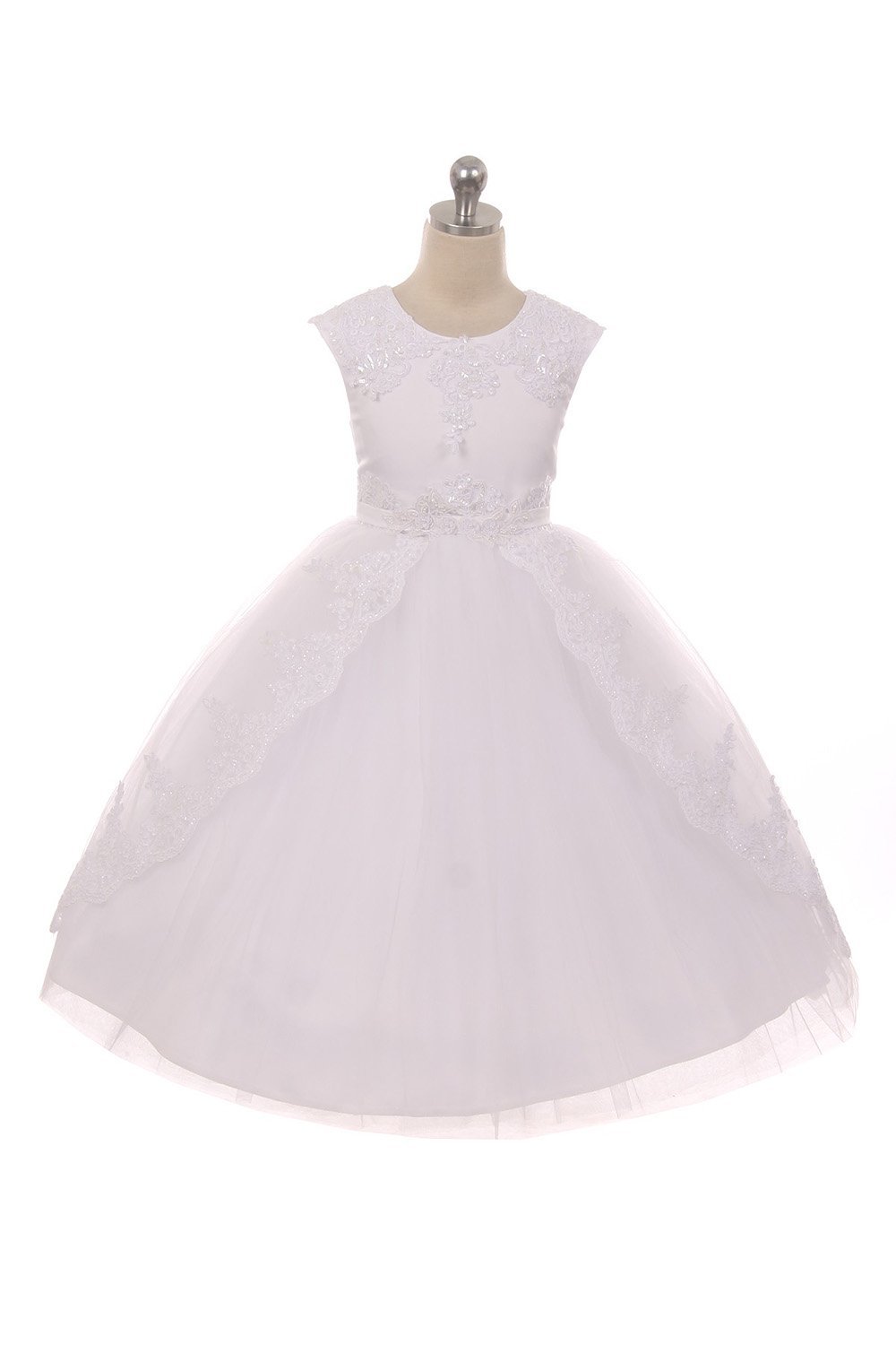 White Lace Appliqué Swoop Train Dress