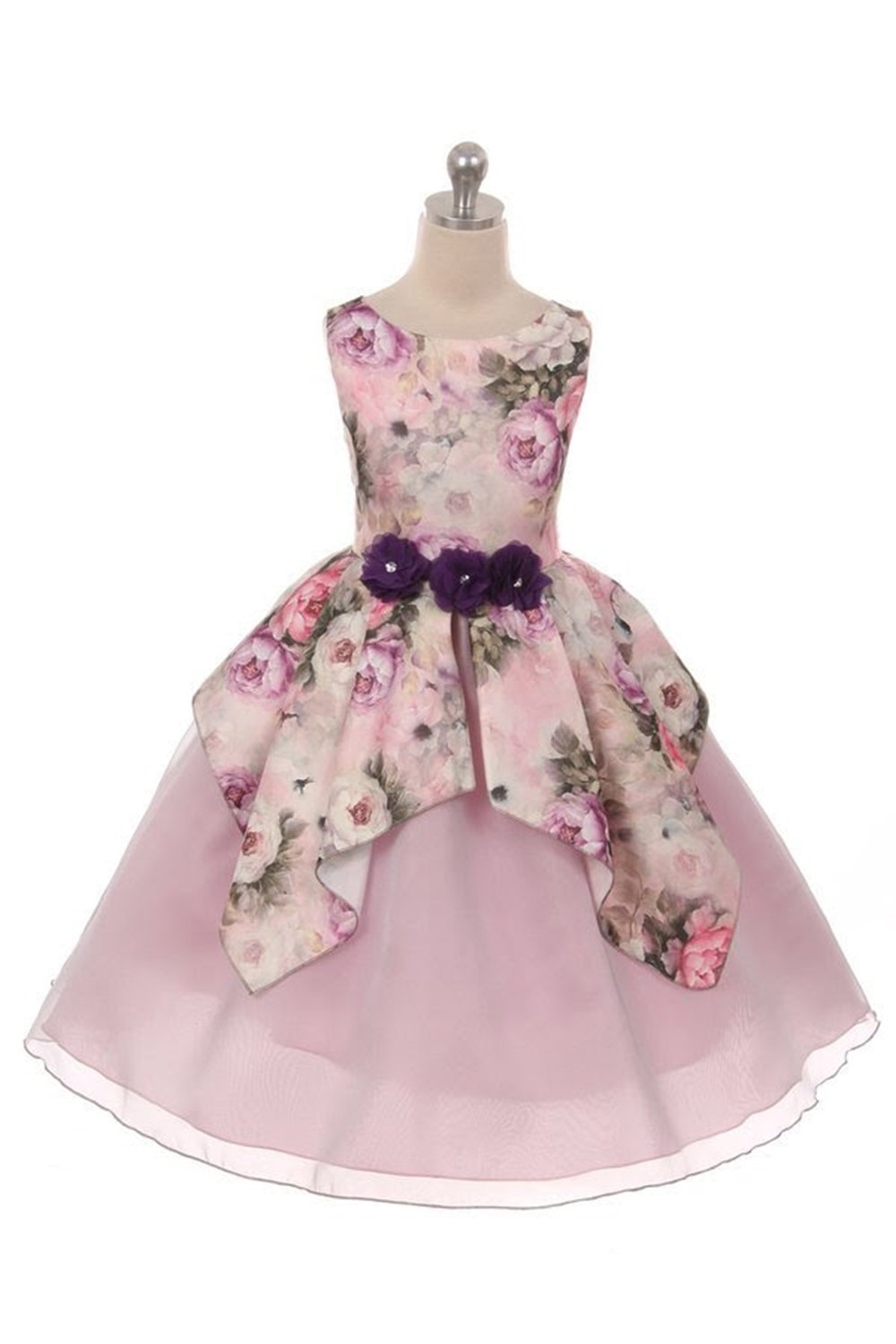 Lavender/Silver Flower Print Satin Bodice Dress Lavender/Silver Flower Print Satin Bodice Dress