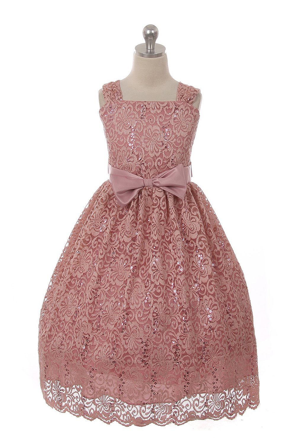 Mauve-Pink Sequins Skater Lace Fall Dress Mauve-Pink Sequins Skater Lace Fall Dress