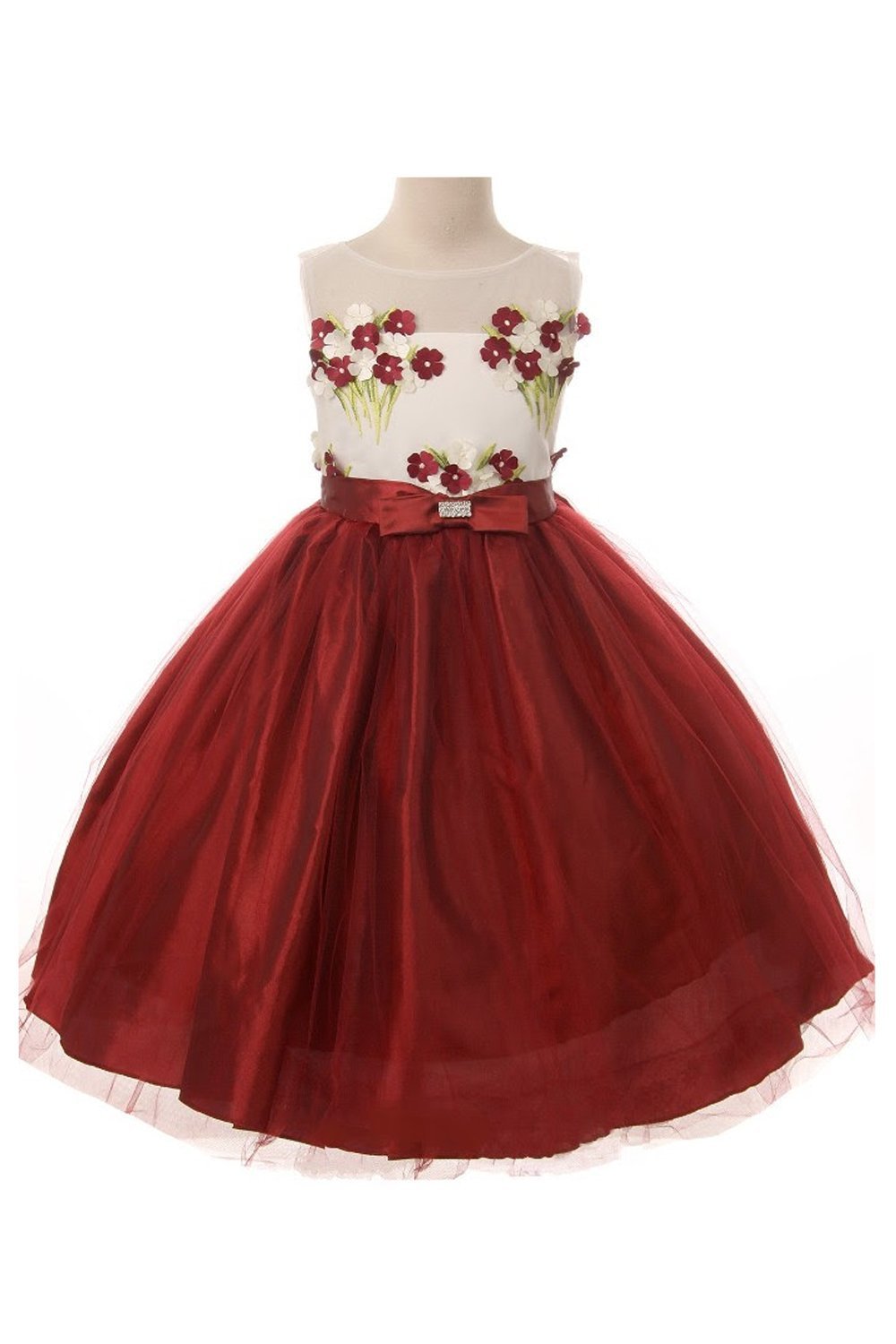 Burgundy 3D Flower Patched On Bodice Dress Burgundy 3D Flower Patched On Bodice Dress