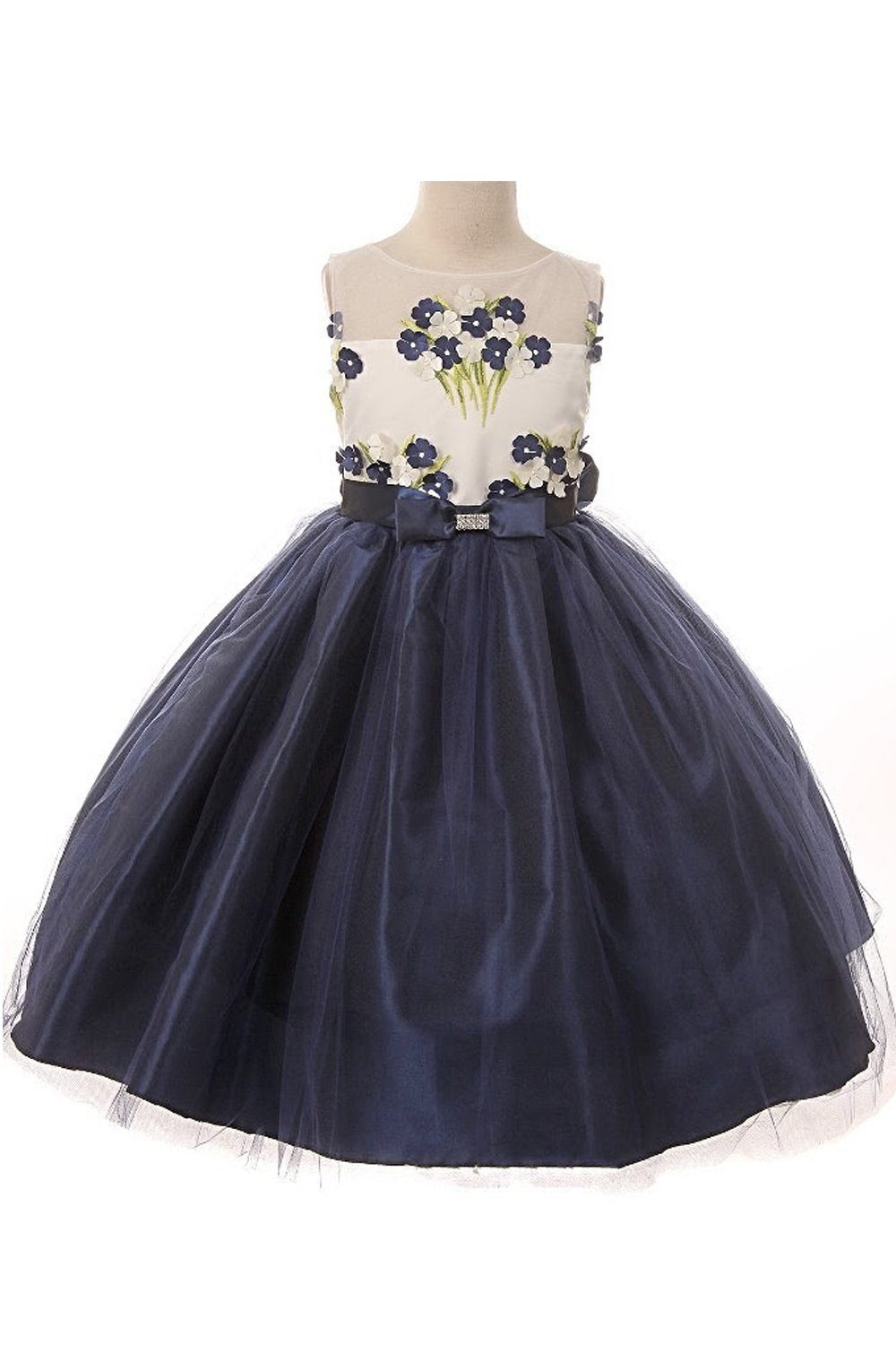 Navy 3D Flower Patched On Bodice Dress Navy 3D Flower Patched On Bodice Dress