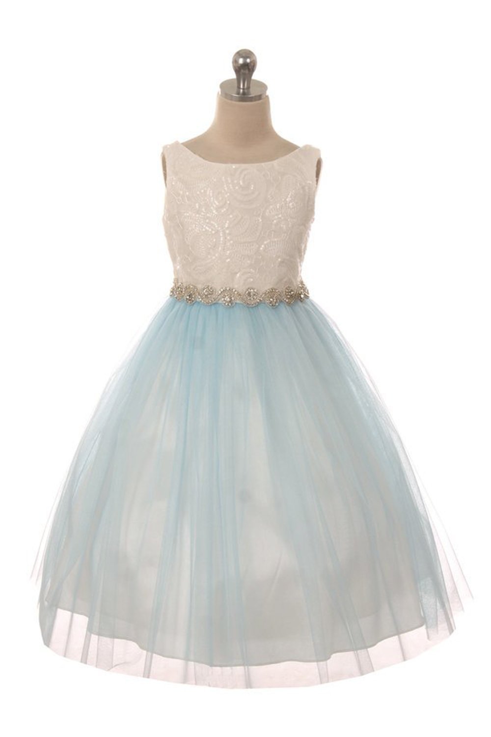 Ivory Baby Blue Clear Sequin Top Girl Dress Ivory Baby Blue Clear Sequin Top Girl Dress