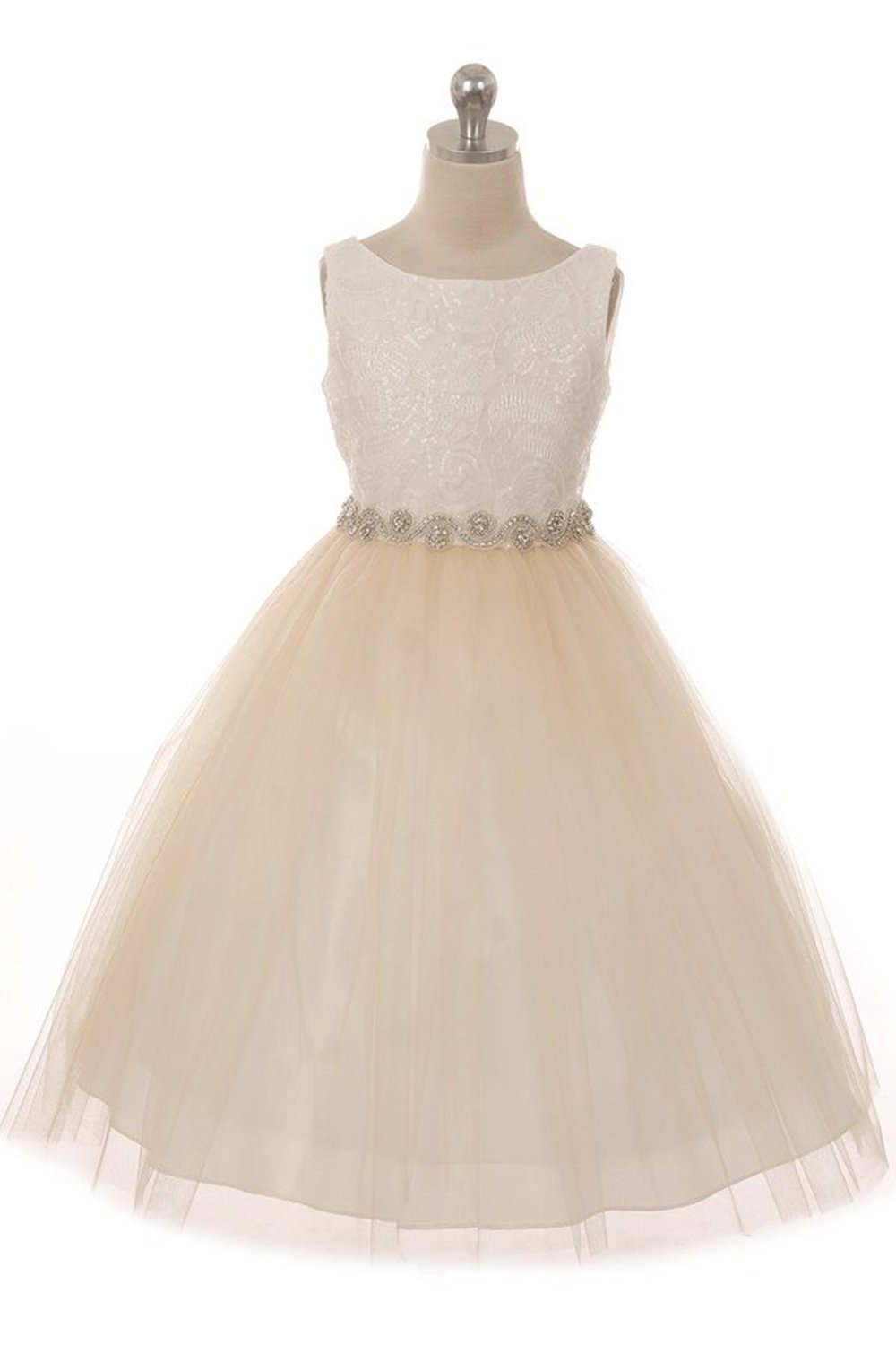 Ivory Champagne Clear Sequin Top Girl Dress Ivory Champagne Clear Sequin Top Girl Dress