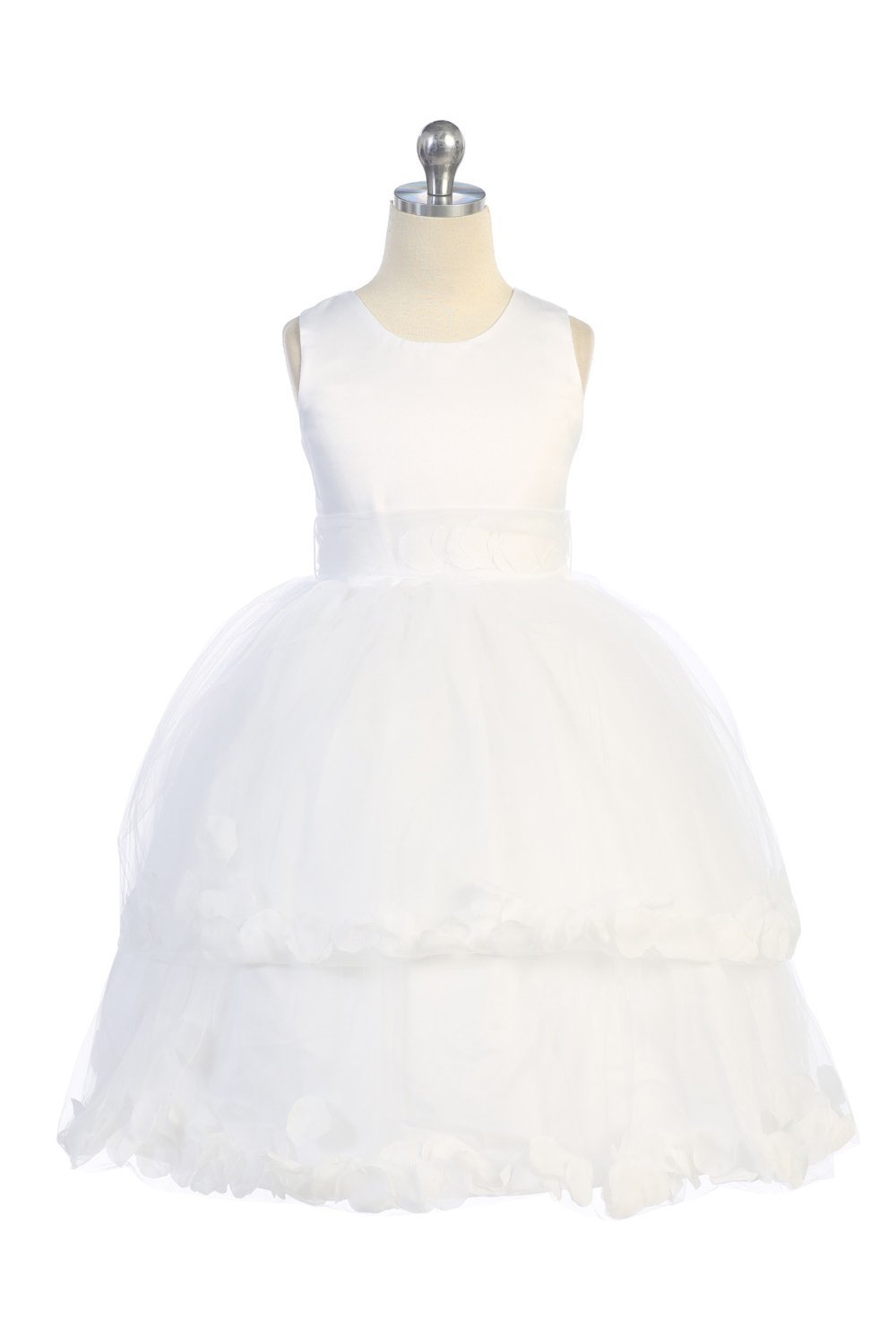 All White Double Layer Petal Flower Girl Dress