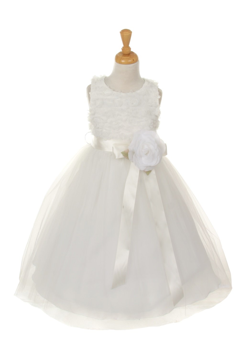 Antique White 3D Rosette Overlaid Tulle Flower Girl Dress Antique White 3D Rosette Overlaid Tulle Flower Girl Dress