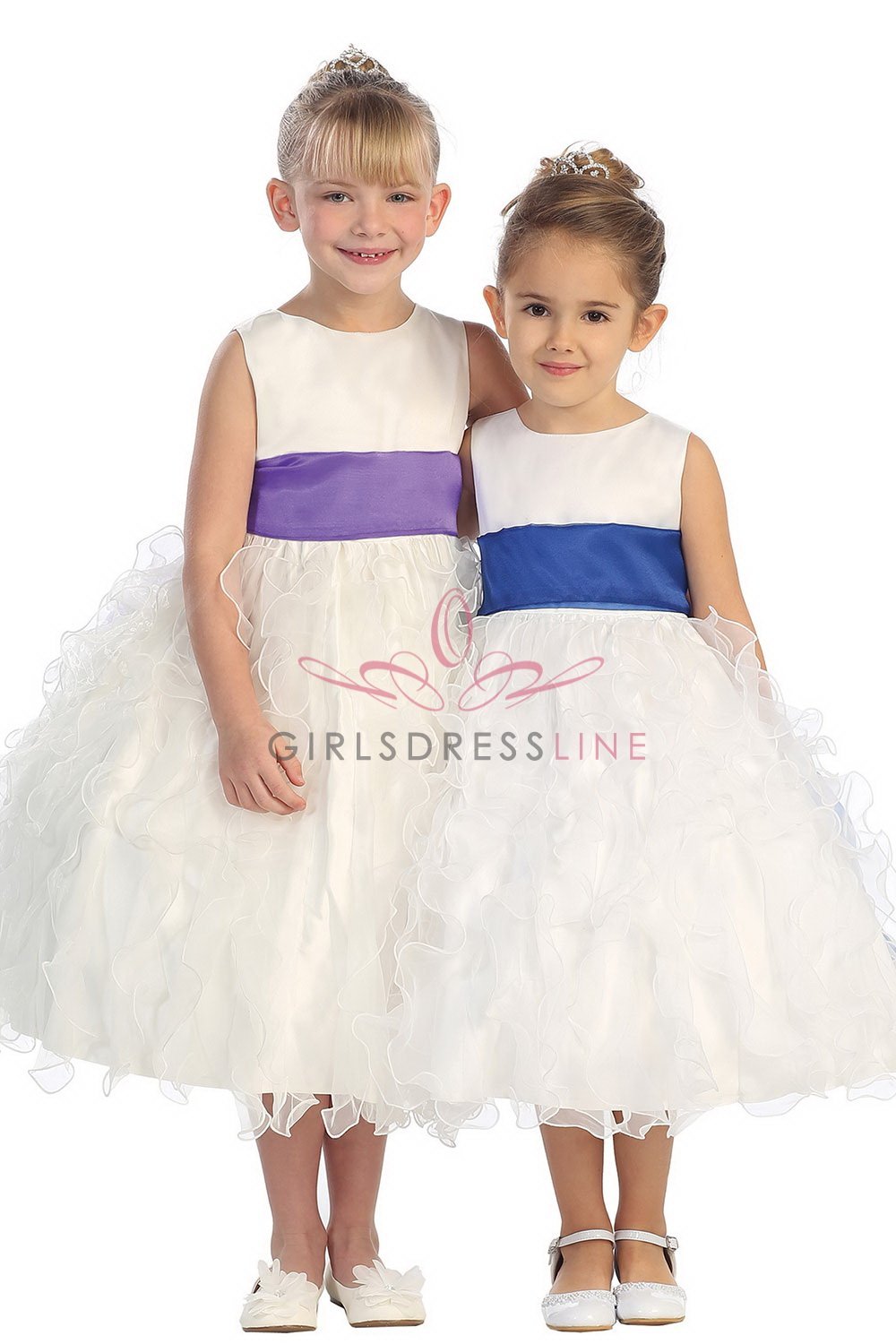 Bridal Satin Bodice with Ruffled Organza Overlaid Flower Girl Dress Bridal Satin Bodice with Ruffled Organza Overlaid Flower Girl Dress