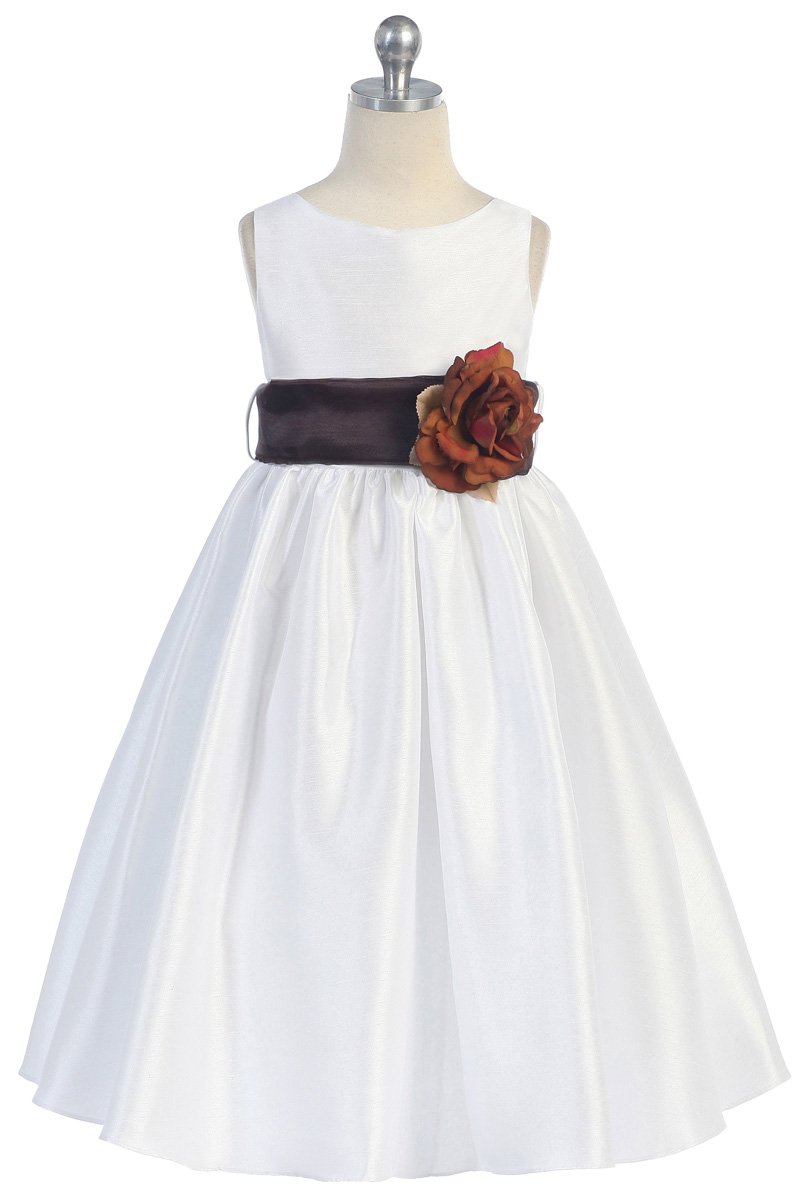 Brown Flowers and Sash Flower Girl Dress