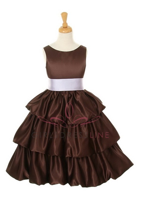 Brown/Lilac 3 Layer Bubble Flower Girl Dress