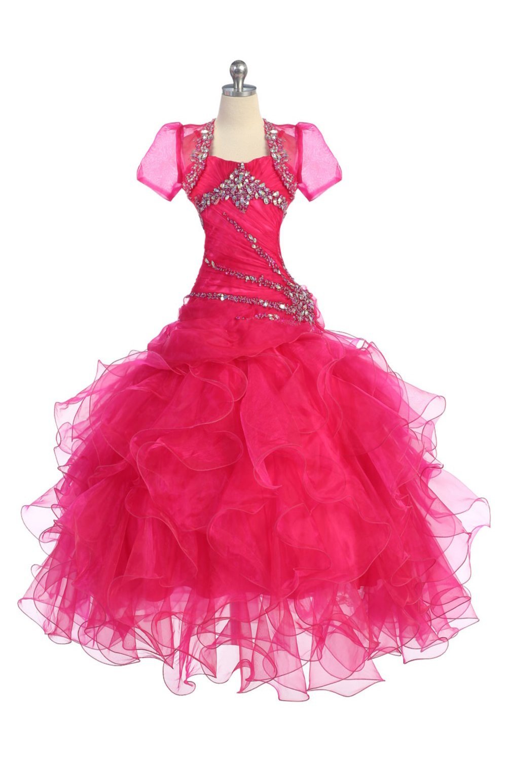 Fuchsia Full Length Oraganza Ruffled Ball Gown Dress Fuchsia Full Length Oraganza Ruffled Ball Gown Dress