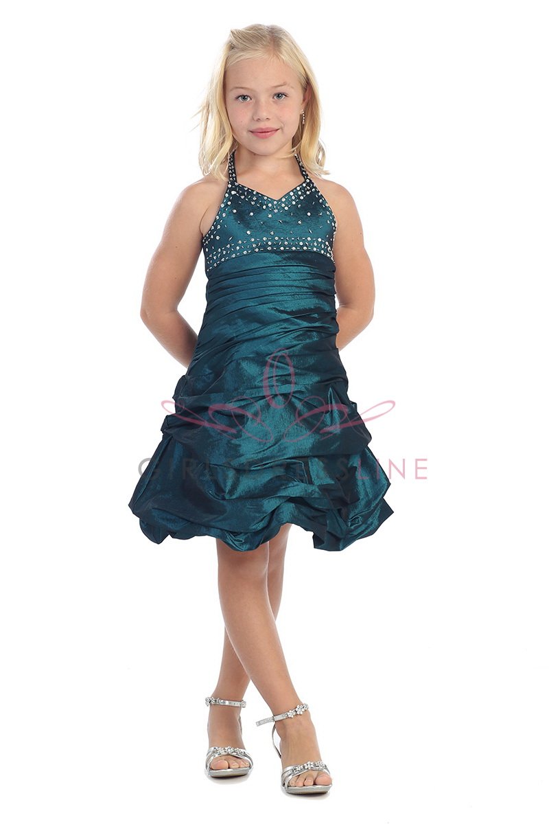 Gorgeous Beaded Taffeta Halter Neck Pick-up Style Bubbled Hem Short Flower Girl Dress Gorgeous Beaded Taffeta Halter Neck Pick-up Style Bubbled Hem Short Flower Girl Dress
