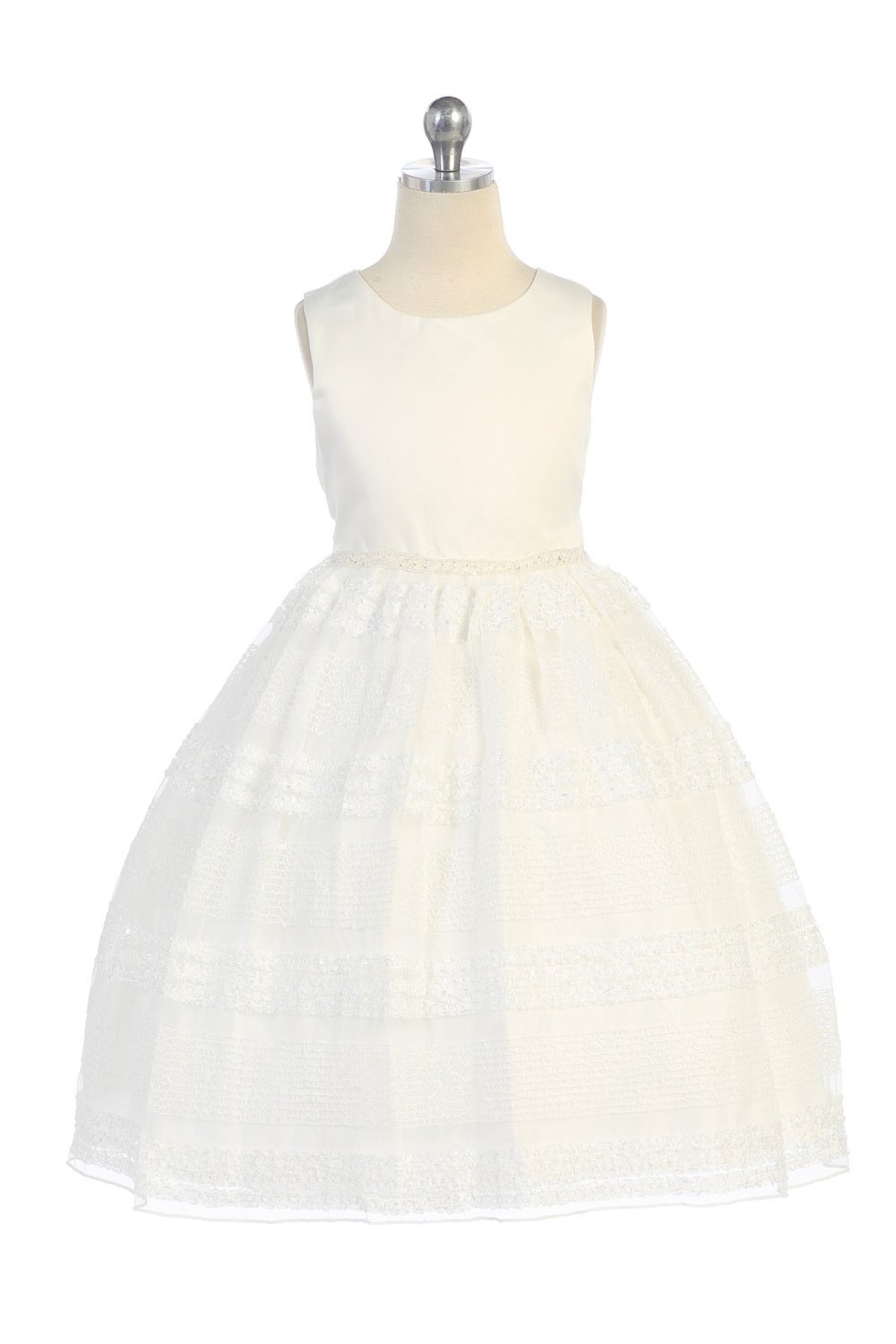 Ivory Embellished Mesh Overlay Skirt Flower Girl Dress