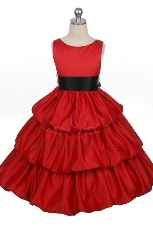 Red/Black 3 Layer Bubble Flower Girl Dress