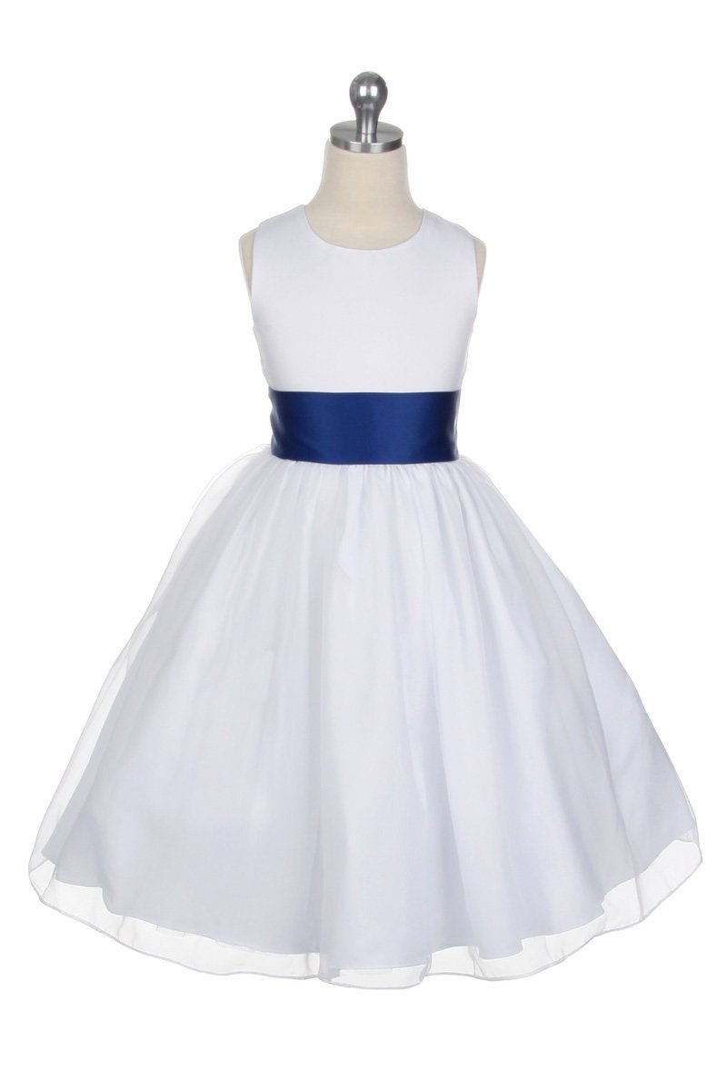 Satin Bodice Organza Skirt Flower Girl Dress with Royal Sash