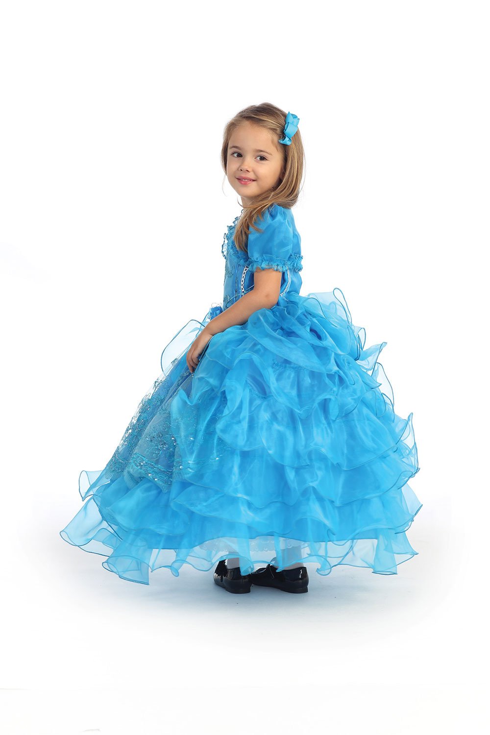 Turquoise Embroidered Organza Flower Girl Dress Turquoise Embroidered Organza Flower Girl Dress