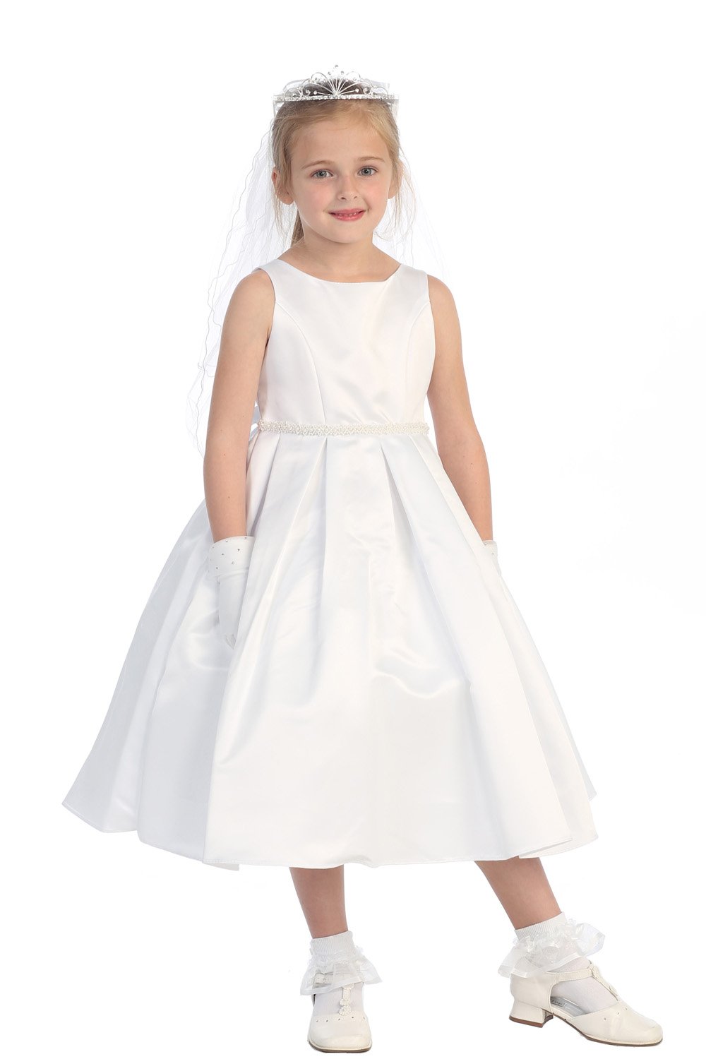 White Classic Pearl Trimmed Flower Girl Dress White Classic Pearl Trimmed Flower Girl Dress